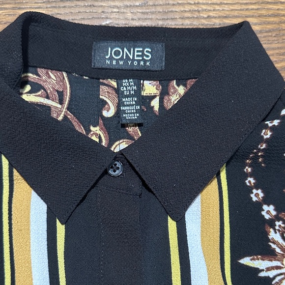 Jones New York Black Midi Dress with Gold and Brown Patterns - Picture 2 of 7